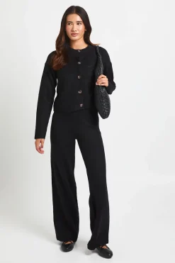 Ensemble Coordonné Cardigan Col Rond En Maille Douce Et Pantalon Jambes Larges