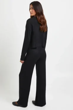 Ensemble Coordonné Cardigan Col Rond En Maille Douce Et Pantalon Jambes Larges
