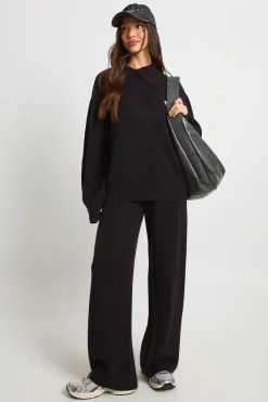 Ensemble Coordonné Cardigan Chunky Tricoté Col Rond et Pantalon Large Ultra Doux