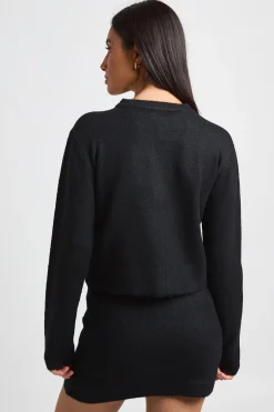 Ensemble Coordonné Cardigan Court Et Mini-jupe En Maille