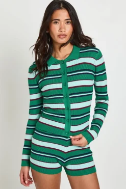 boohoo Ensemble Coordonné Cardigan Et Mini Short En Maille Côtelée À Rayures<Femme Pulls Et Gilets|Toutes Les Mailles