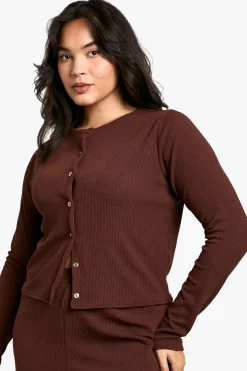 boohoo ensemble coordonné cardigan froissé grande taille et pantalon à jambes larges<Femme Looks Chocolat|Ensembles