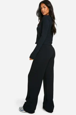 Ensemble coordonné Cardigan long froissé et Pantalon à jambe large