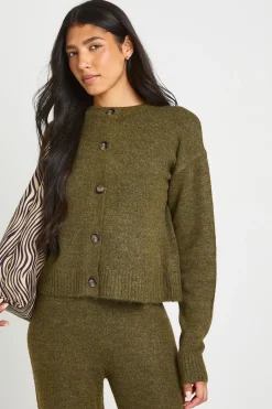 Ensemble Coordonné Cardigan Long Col Rond Maille Douce Tricotée Et Pantalon Large