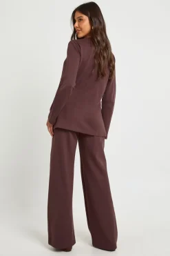 Ensemble Coordonné Cardigan à Manches Bouffantes avec Détails Boutonnés et Pantalon en Maille Interlock