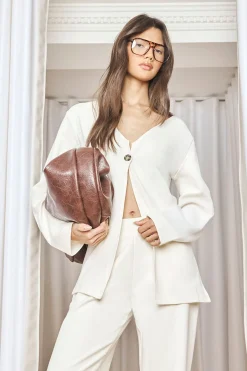 boohoo Ensemble Coordonné Cardigan À Manches Ballon Et Bouton Détail Et Pantalon En Jersey Interlock<Femme Ensembles