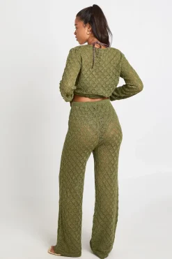 Ensemble Coordonné Cardigan À Nouer Au Crochet Et Pantalon Large