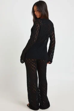 Ensemble Coordonné Cardigan À Nouer En Crochet Et Pantalon Large
