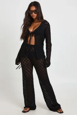 Ensemble Coordonné Cardigan À Nouer En Crochet Et Pantalon Large