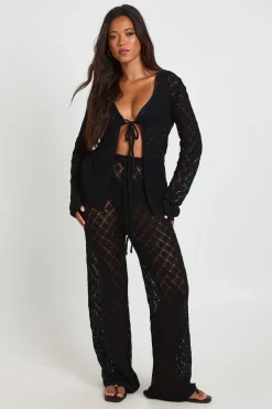 Ensemble Coordonné Cardigan À Nouer En Crochet Et Pantalon Large