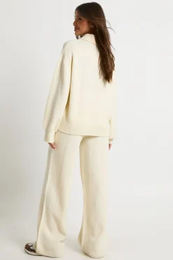 Ensemble Coordonné Cardigan Tricoté Épais Col Rond et Pantalon Large Ultra Doux