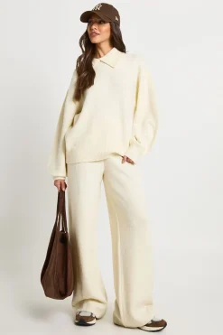 Ensemble Coordonné Cardigan Tricoté Épais Col Rond et Pantalon Large Ultra Doux