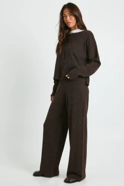 boohoo Ensemble coordonné : cardigan tricoté à col rond à coupe boxy et pantalon à jambes larges<Femme Looks Chocolat|Pulls Et Gilets
