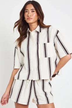 boohoo Ensemble Coordonné Chemise Ample Et Short À Rayures Effet Lin<Femme Ensembles