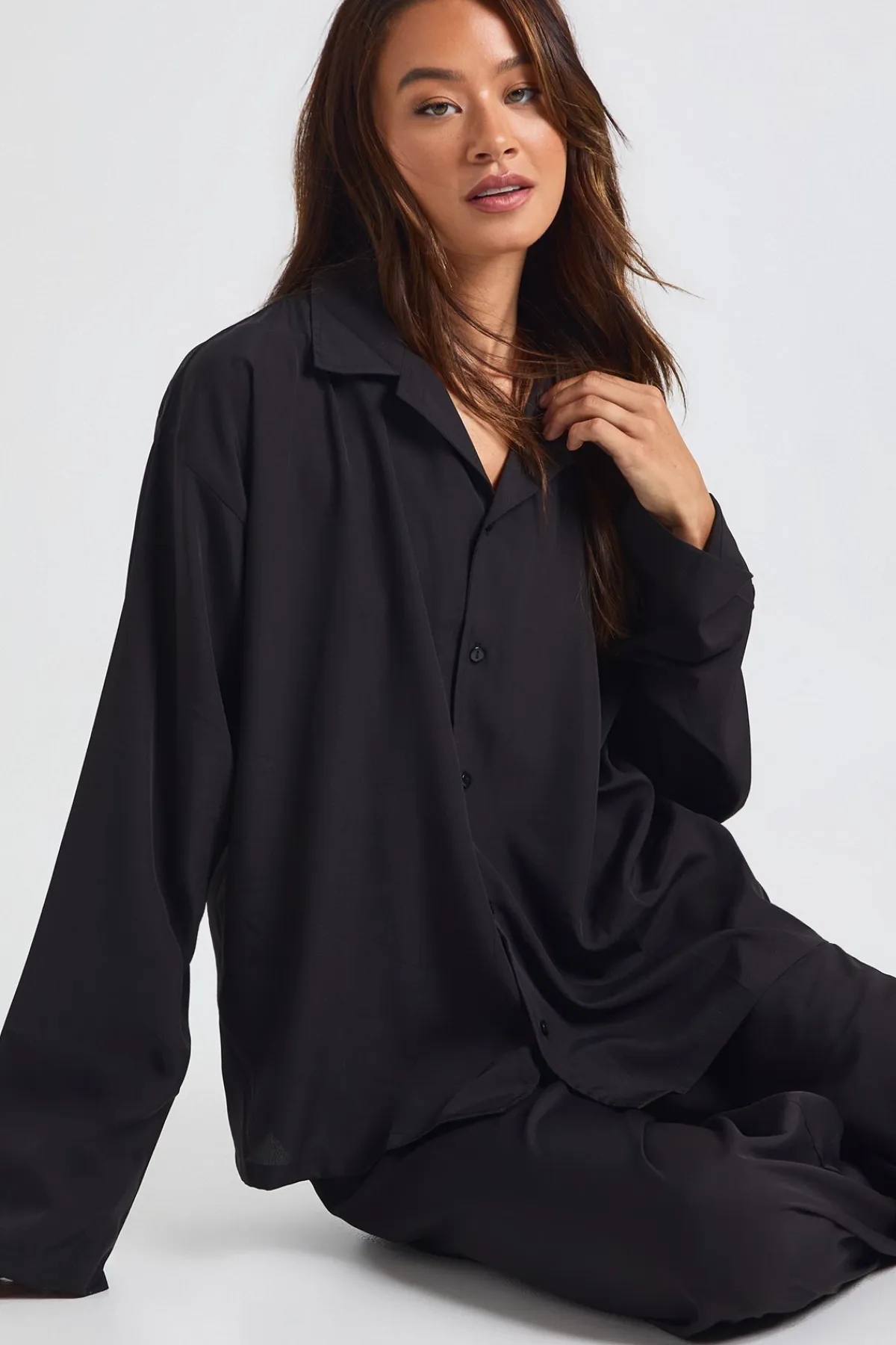 boohoo Ensemble coordonné : chemise ample longue et pantalon à jambes larges<Femme Pantalons|Ensembles