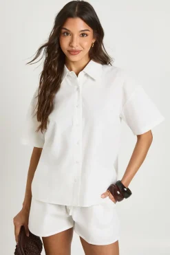 Ensemble Coordonné Chemise Boxy À Manches Courtes Et Short Effet Lin