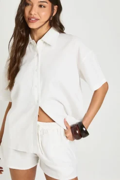 Ensemble Coordonné Chemise Boxy À Manches Courtes Et Short Effet Lin