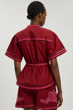 Ensemble Coordonné Chemise Brodée De Perles En Mélange De Lin