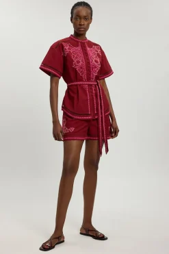 Ensemble Coordonné Chemise Brodée De Perles En Mélange De Lin
