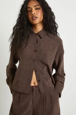 Ensemble Coordonné Chemise Courte Ample À Effet Pêche Et Pantalon Taille Basse