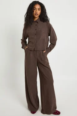 Ensemble Coordonné Chemise Courte Ample À Effet Pêche Et Pantalon Taille Basse