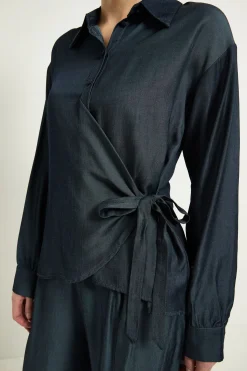 Wallis Ensemble Coordonné Chemise Effet Denim À Liens Latéraux<Femme Denim|Tops D’Automne
