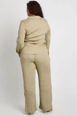 Ensemble Coordonné Chemise et Pantalon Texturé Grande Taille
