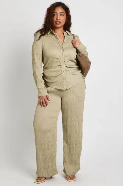 Ensemble Coordonné Chemise et Pantalon Texturé Grande Taille