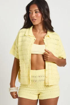 boohoo Ensemble Coordonné Chemise Et Short En Tricot Crochet<Femme Tenues De Plage|Pulls Et Gilets