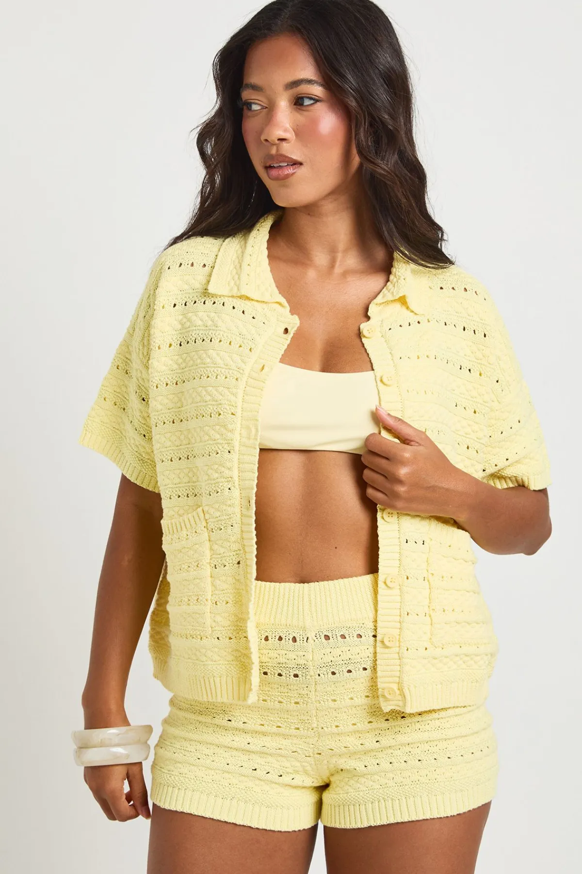 boohoo Ensemble Coordonné Chemise Et Short En Tricot Crochet<Femme Tenues De Plage|Pulls Et Gilets
