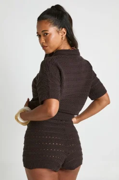 Ensemble Coordonné Chemise Et Short En Tricot Crochet