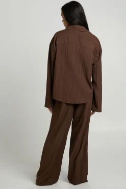 Ensemble Coordonné Chemise Oversize Et Pantalon En Tissu Texturé Tissé