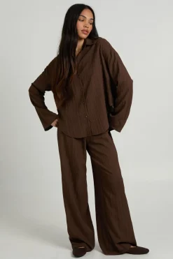 Ensemble Coordonné Chemise Oversize Et Pantalon En Tissu Texturé Tissé