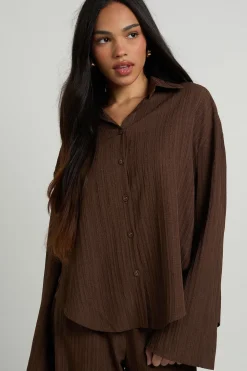 Ensemble Coordonné Chemise Oversize Et Pantalon En Tissu Texturé Tissé