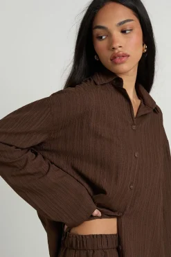 Ensemble Coordonné Chemise Oversize Et Pantalon En Tissu Texturé Tissé