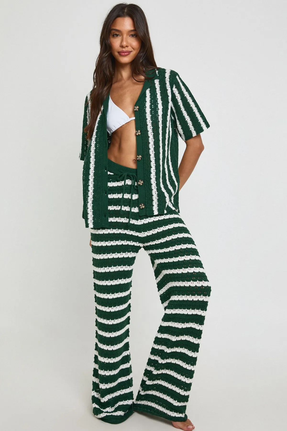 boohoo Ensemble Coordonné Chemise Oversize Et Pantalon Au Crochet À Rayures Épaisses<Femme Tenues De Plage|Pulls Et Gilets