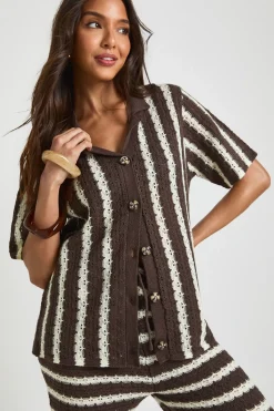 boohoo Ensemble Coordonné Chemise Oversize Et Pantalon Au Crochet À Rayures Épaisses<Femme Tenues De Plage|Pulls Et Gilets