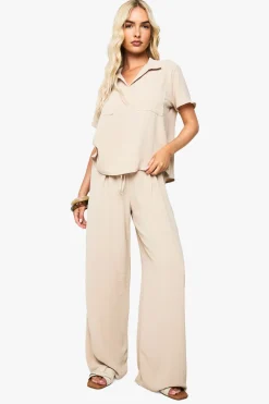 Ensemble coordonné chemise à poche tissée et pantalon