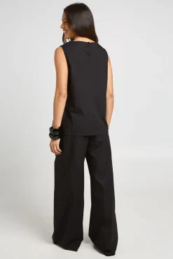 Ensemble Coordonné Chemisier Sans Manches Et Pantalon Large En Popeline