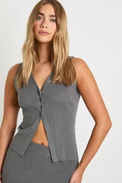 boohoo Ensemble coordonné composé d'un gilet tricoté à côtes épaisses à col en V et d'une jupe maxi<Femme Pulls Et Gilets|Toutes Les Mailles