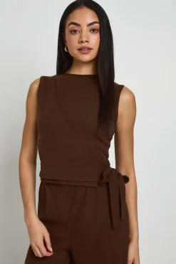boohoo Ensemble Coordonné Côtelé À Taille Portefeuille Et Jambes Larges<Femme Looks Chocolat|Ensembles