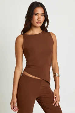 Ensemble Coordonné Côtelé Ultra Doux Top Asymétrique Et Pantalon Droit