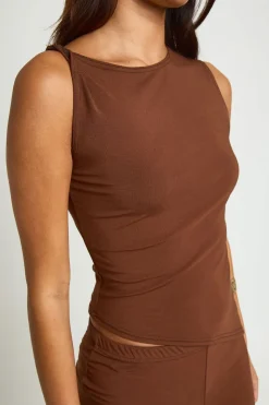 Ensemble Coordonné Côtelé Ultra Doux Top Asymétrique Et Pantalon Droit