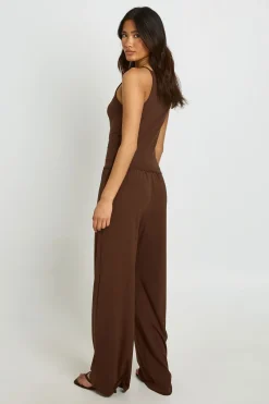 boohoo Ensemble Coordonné Débardeur Côtelé Doux Et Pantalon Droit<Femme Looks Chocolat|Ensembles