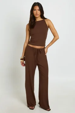 boohoo Ensemble Coordonné Débardeur Côtelé Doux Et Pantalon Droit<Femme Looks Chocolat|Ensembles