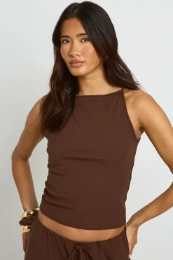 boohoo Ensemble Coordonné Débardeur Côtelé Doux Et Pantalon Droit<Femme Looks Chocolat|Ensembles