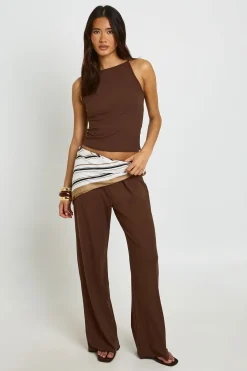 boohoo Ensemble Coordonné Débardeur Côtelé Doux Et Pantalon Droit<Femme Looks Chocolat|Ensembles