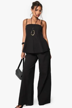boohoo Ensemble Coordonné Débardeur Plissé Aspect Lin Col Carré Et Pantalon Large<Femme Ensembles