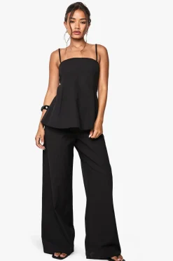 boohoo Ensemble Coordonné Débardeur Plissé Aspect Lin Col Carré Et Pantalon Large<Femme Ensembles