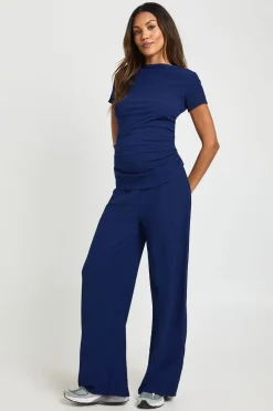 Ensemble Coordonné de Maternité T-shirt à Fronces Latérales et Pantalon Large